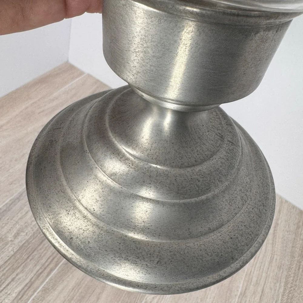 Vintage Americana Eagle Stars Glass Hurricane Candle Holder Pewter Tone Base